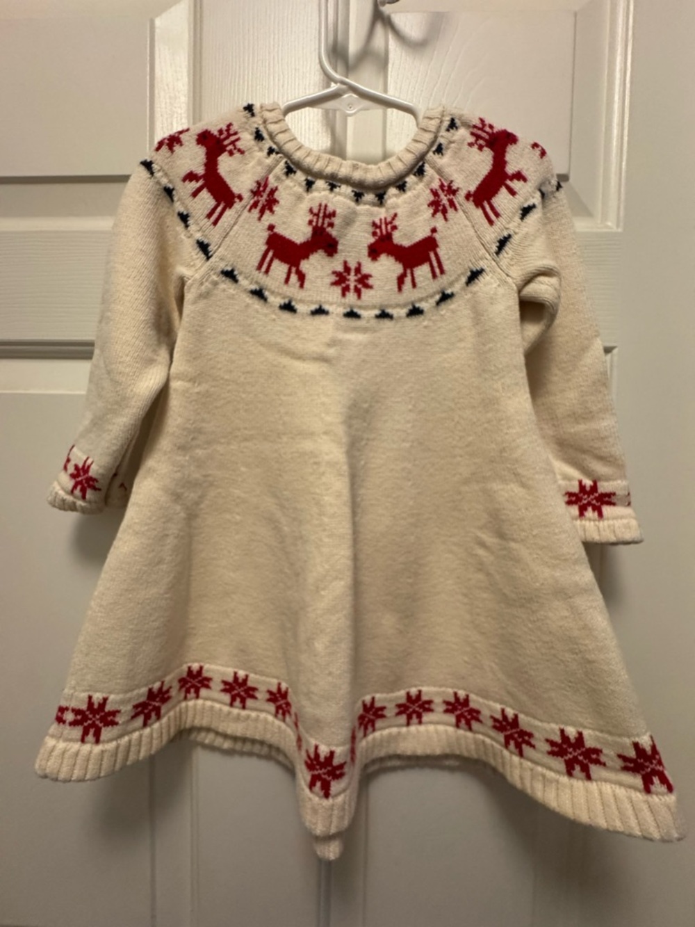 Hanna Andersson Cream and Red Holiday Knit Sweater Dress